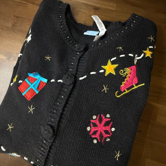 Holiday Editions Womens XL Christmas Cardigan Sweater Santa Snowman Holiday - Picture 1 of 8